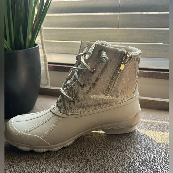 Sperry Saltwater Duck Boots Metallic Shimmer Waterproof Rain Snow - Picture 3 of 7